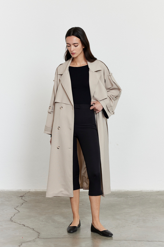Kol Apoletli Rüzgarlıklı Oversize Trençkot Bej
