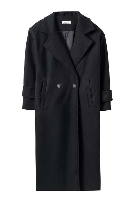 Linea Apoletli Uzun Kaşe Kaban Siyah