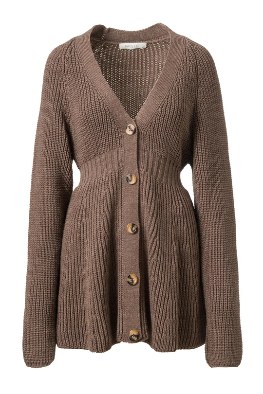 Önden Düğmeli Triko Elbise Vizon