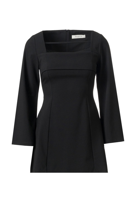 Önü Biye Detay Mini Elbise Siyah