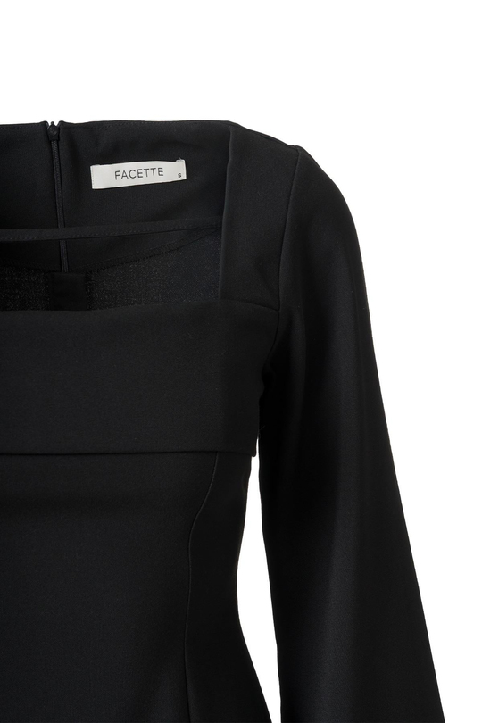 Önü Biye Detay Mini Elbise Siyah