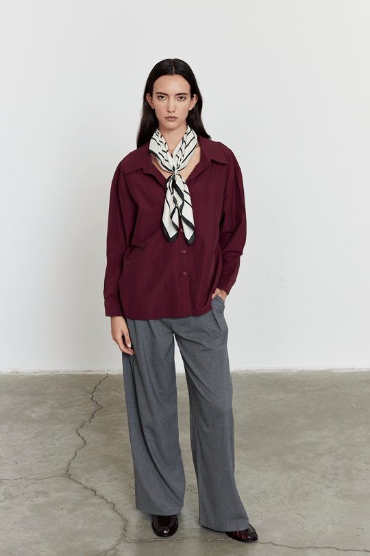 Oversize Poplin Gömlek Bordo
