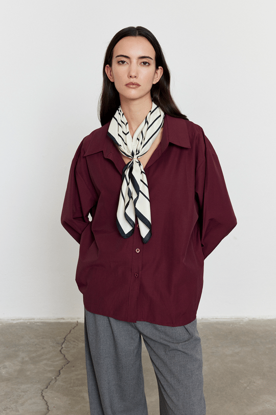 Oversize Poplin Gömlek Bordo