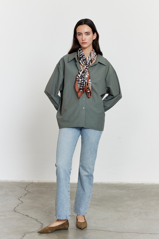 Oversize Poplin Gömlek Haki