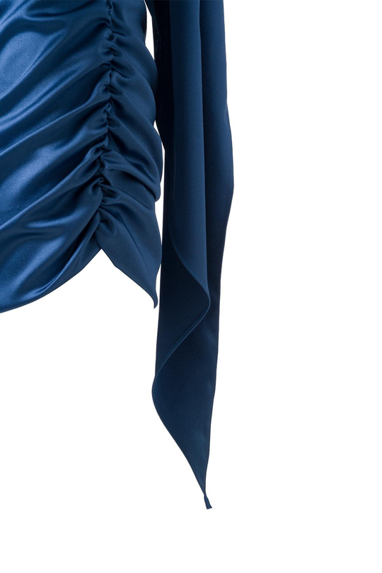 Şal Detay Saten Mini Elbise İndigo