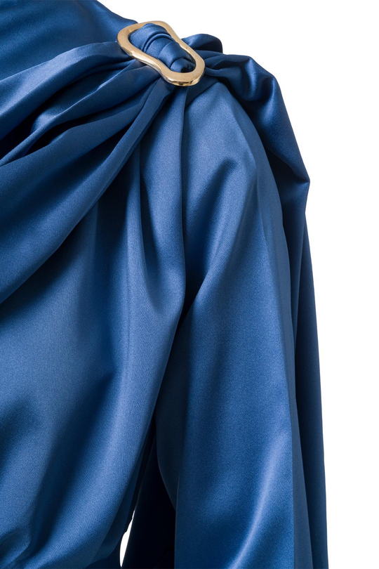 Şal Detay Saten Mini Elbise İndigo