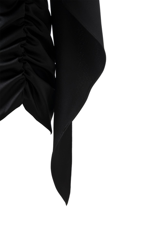 Şal Detay Saten Mini Elbise Siyah