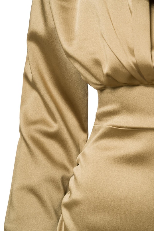 Şal Detay Saten Mini Elbise Yağ Yeşili