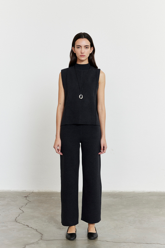 Şardonlu Kolsuz Bluz Pantolon Takım Antrasit