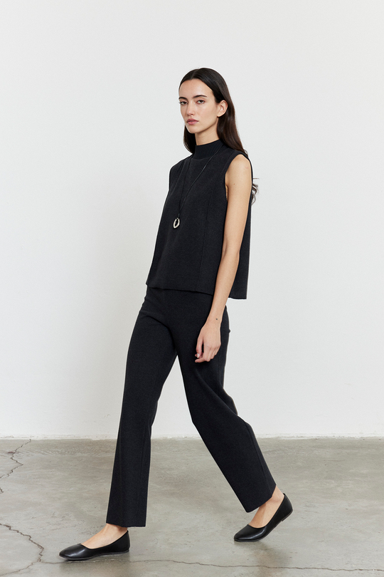 Şardonlu Kolsuz Bluz Pantolon Takım Antrasit