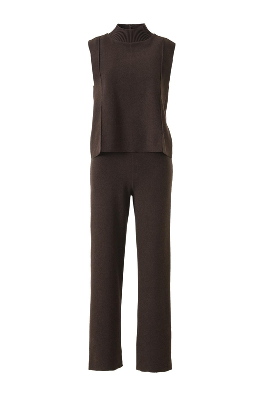 Şardonlu Kolsuz Bluz Pantolon Takım Acı Kahve