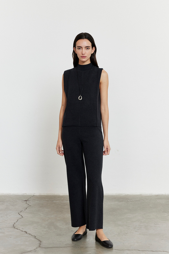 Şardonlu Kolsuz Bluz Pantolon Takım Antrasit