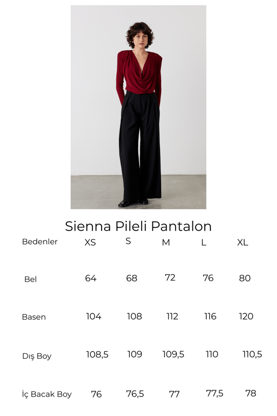 Sienna Pileli Pantolon Siyah