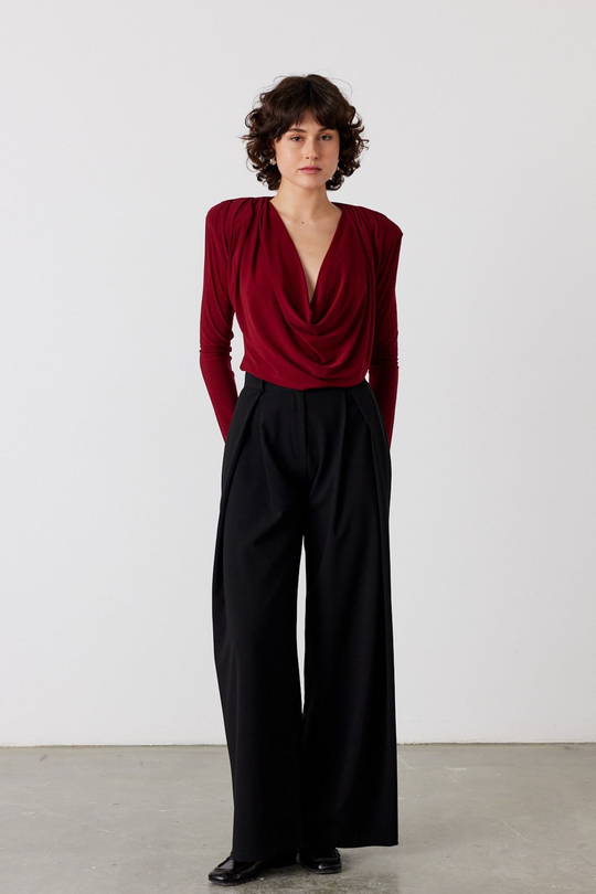 Sienna Pileli Pantolon Siyah
