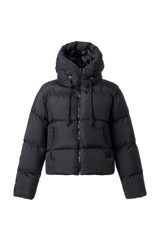 Siyah Kapüşonlu Kısa Şişme Mont SİYAH