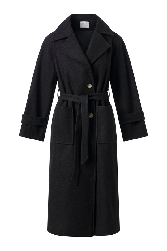 Siyah Kol Apoletli Kuşaklı Kaşe Kaban SİYAH