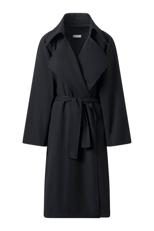 Siyah Kuşaklı Mevsimlik İnce Trençkot SİYAH