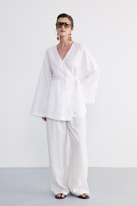 Terra Pamuklu Bağlamalı Kimono Beyaz