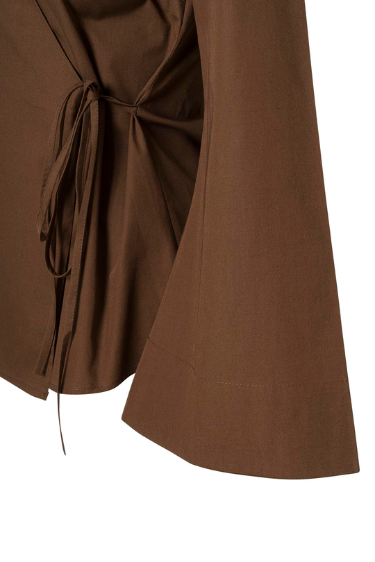 Yandan Bağlamalı Poplin Gömlek Acı Kahve