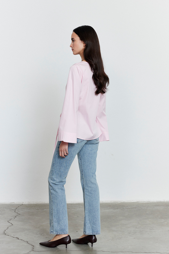 Yandan Bağlamalı Poplin Gömlek Açık Pembe