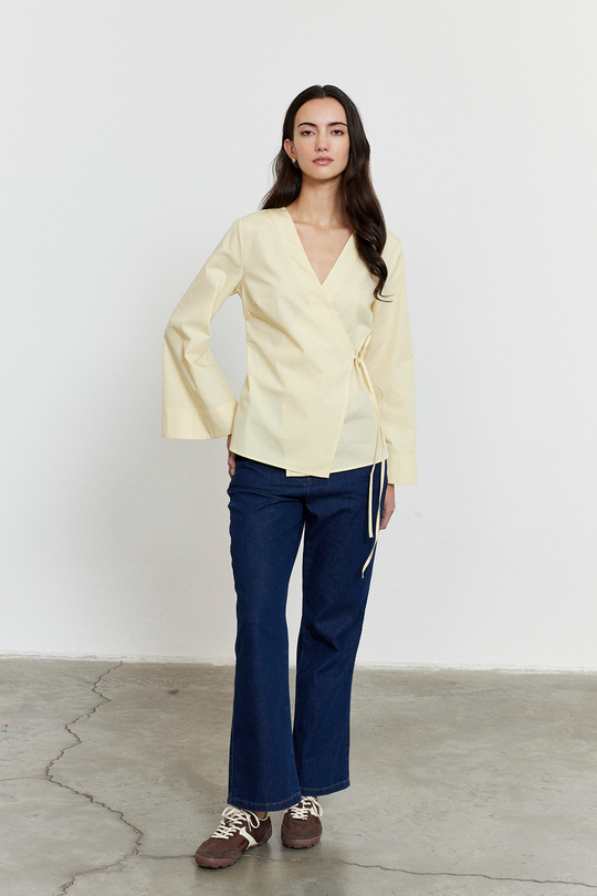 Yandan Bağlamalı Poplin Gömlek Sarı