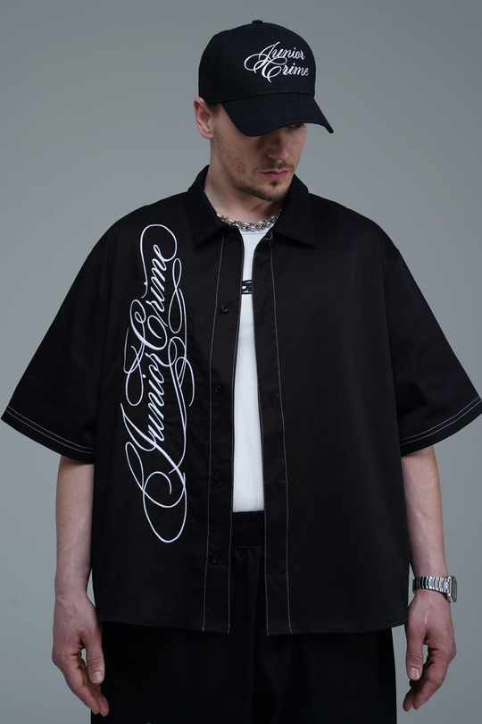 JR Signature Baskılı Boxy Fit Gabardin Gömlek