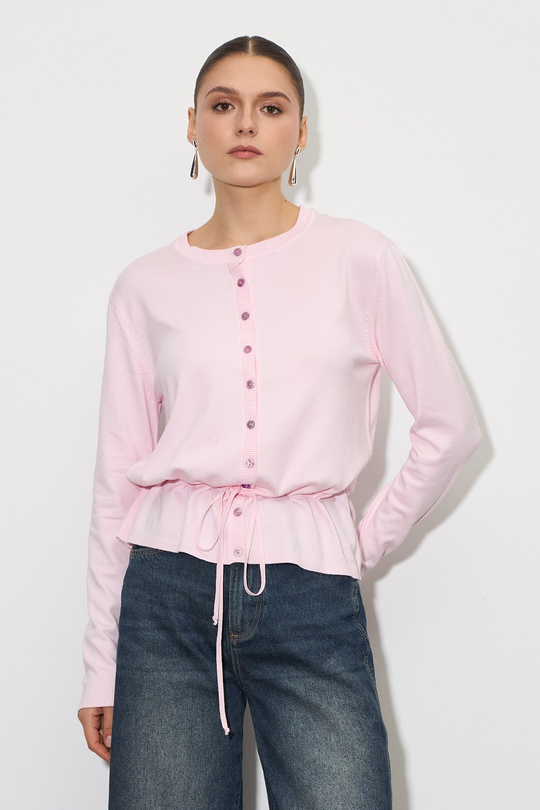 Beli İpli Triko Hırka Açık Pembe