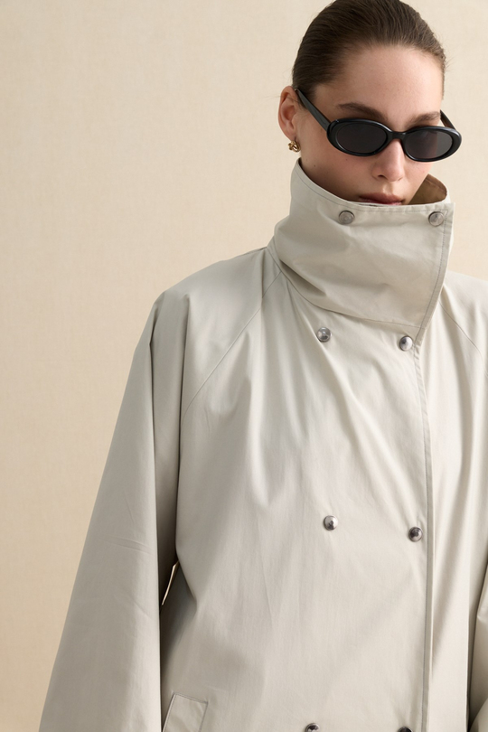 Atelier İnce Dokulu Kemerli Maxi Trençkot Taş