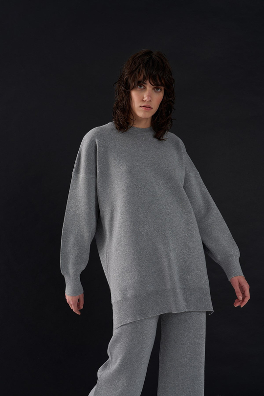 Simli Triko Sweat Gümüş