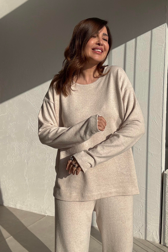 Basic Örme Taş Rengi Oversize Takım