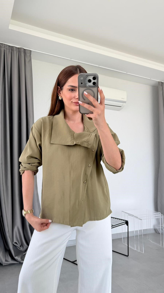 Haki Elsa Dik Yakalı Gömlek