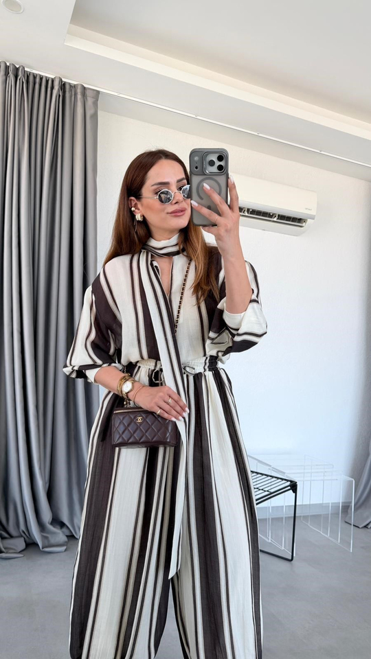 Kahve Jane Taş Bağlamalı Yakalı Takım
