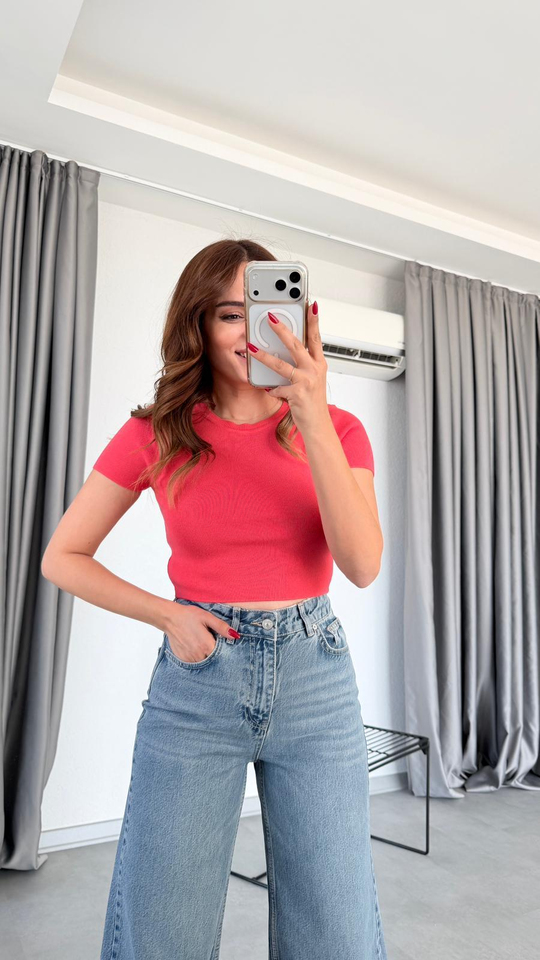 Harmony Bisiklet Yaka Kısa Kol Crop Kazak