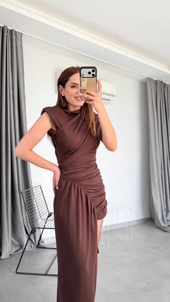 Carly Asimetrik Detaylı Mini Drapeli Elbise