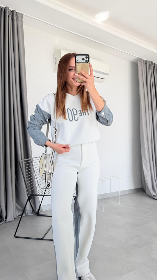 Ruby Arkası Denim Detaylı Takım