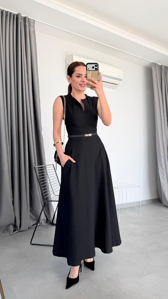 Siyah Fermuarlı Elbise