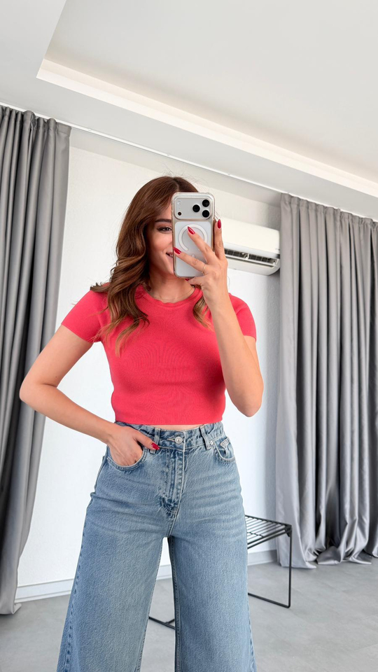 Harmony Bisiklet Yaka Kısa Kol Crop Kazak