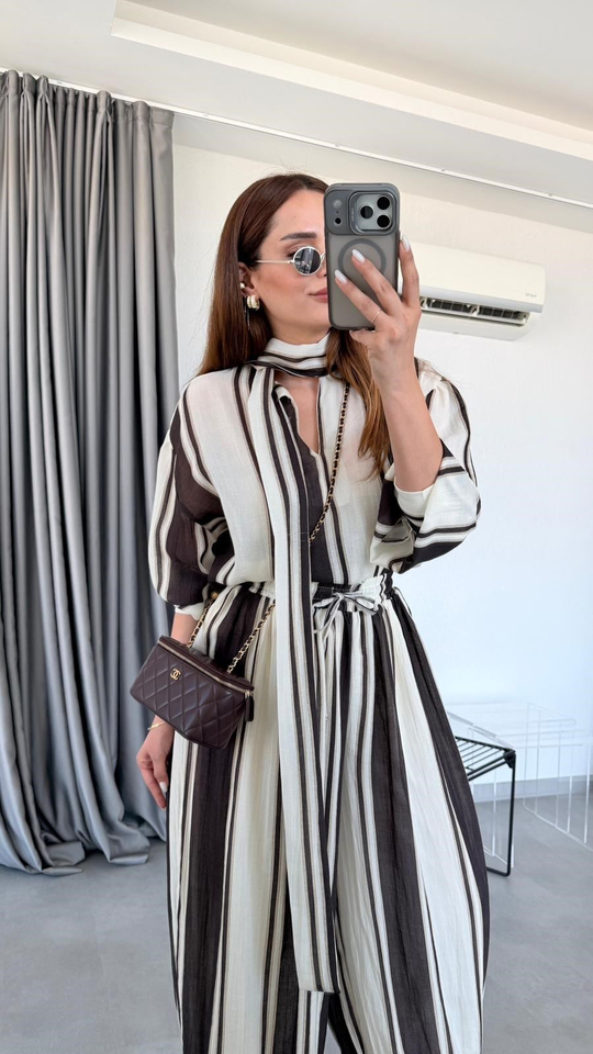 Kahve Jane Taş Bağlamalı Yakalı Takım