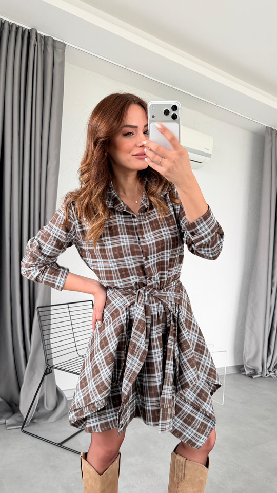 Ekoseli Etek Gömlek Takım