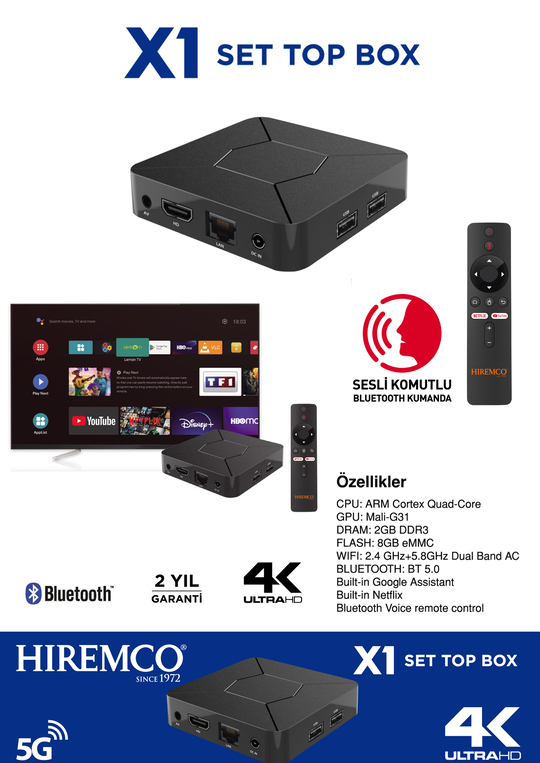 Hiremco X1 2GB Ram / 8 GB Dahili Hafıza Android Box