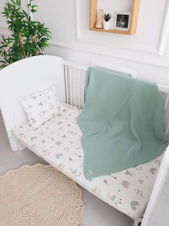 Bulut Desen 100x120 Dört Katlı Müslin Bebek Battaniyeli Nevresim Takımı