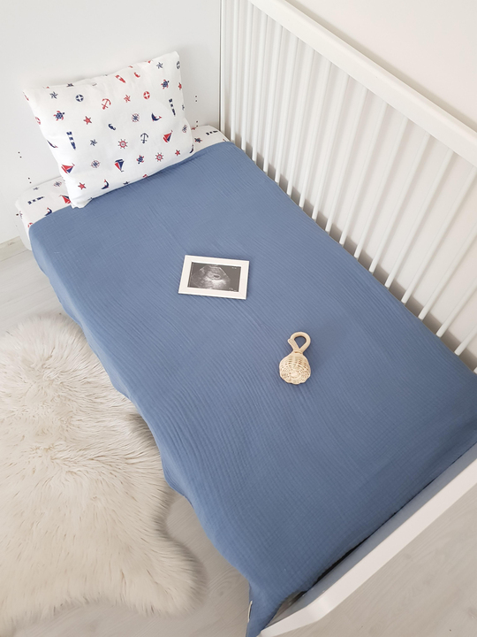 Denizci 100x120 Dört Katlı Müslin Bebek Battaniyeli Nevresim Takımı