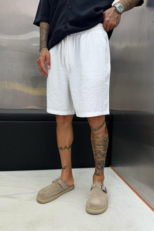 Beyaz MODAL KUMAŞ OVERSIZE ŞORT