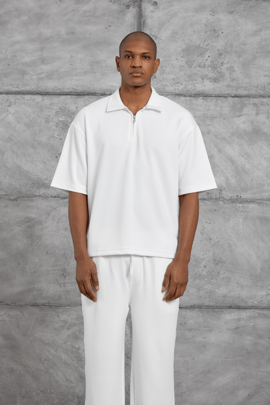 Beyaz OYSHO KUMAŞ POLO YALA TSHIRT