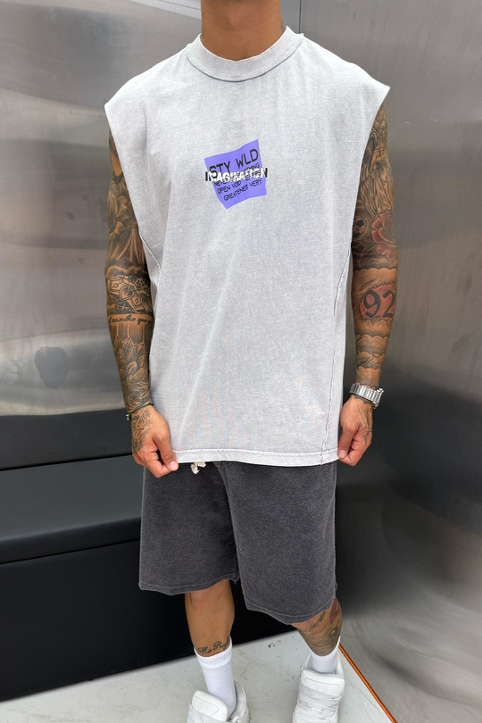 Gri BASKI DETAY YIKAMALI OVERSIZE ATLET