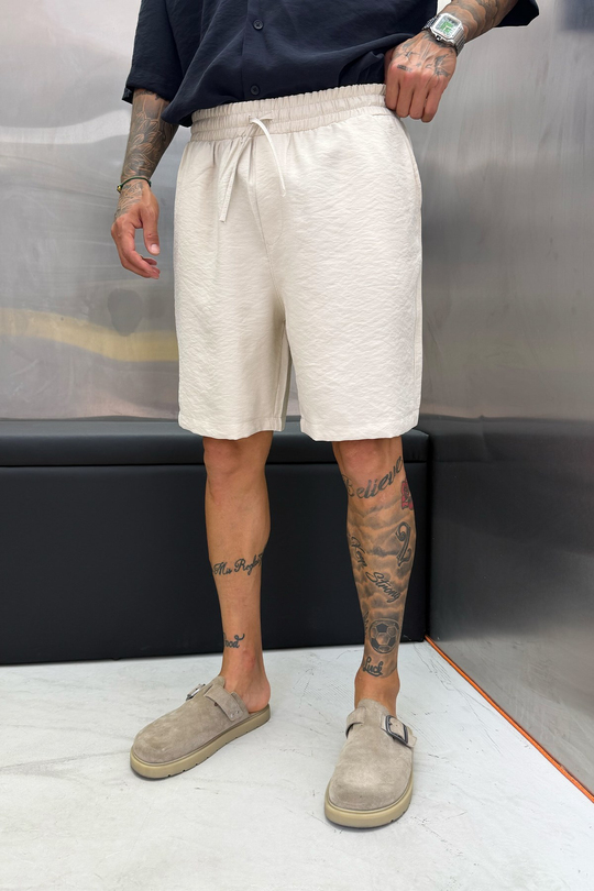 Krem MODAL KUMAŞ OVERSIZE ŞORT