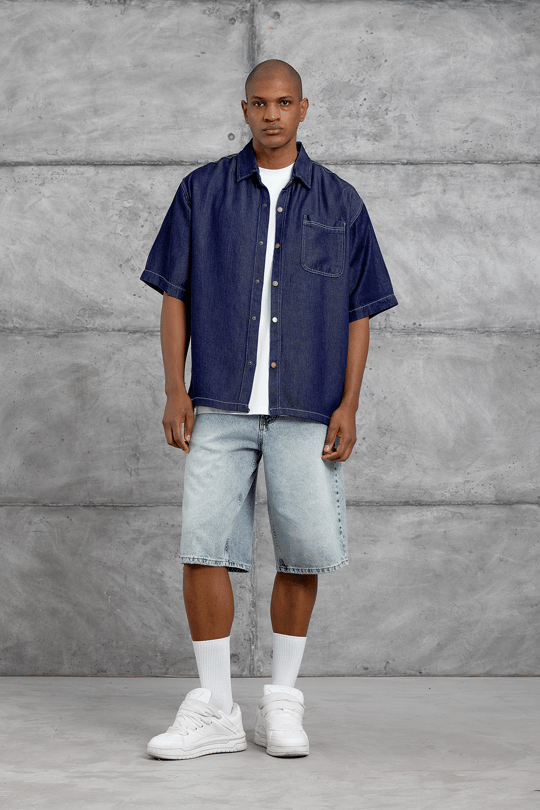 Lacivert DENIM KUMAŞ OVERSIZE GÖMLEK