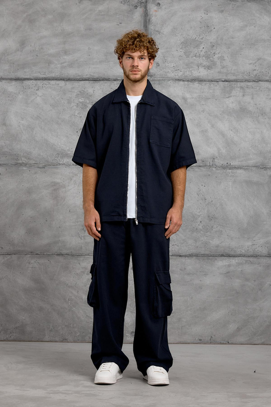 Lacivert DOKUMA KUMAŞ OVERSIZE TAKIM