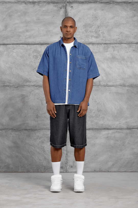 Mavi DENIM KUMAŞ OVERSIZE GÖMLEK