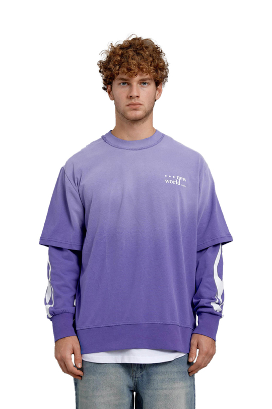 Mor KOLU ALEV BASKILI OVERSİZE SWEATSHIRT